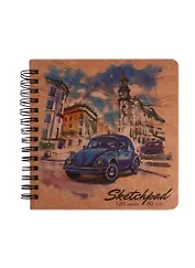 Скетчбук 200*200 120л "Ретроавтомобиль" крафт бумага 80г/м2, карт.обл., тв.подложка, гребень