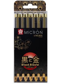 Ручки капиллярные черные 06шт "Pigma Micron Gold Limited Edition"