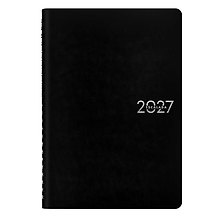 Еженедельник дат. 2027г. А5 80л "Гоутскин" черный, кожзам, мягк. переплет, евроспираль, тисн.фольгой, офсет, справ.мат-лы, закругл.углы, инд.уп