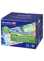 Краски акриловые для техники Флюид Арт (POURING PAINT) НАБОР 12цв*60мл, BRAUBERG ART CLASSIC, 192236