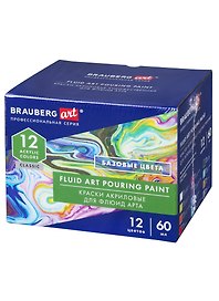 Краски акриловые для техники Флюид Арт (POURING PAINT) НАБОР 12цв*60мл, BRAUBERG ART CLASSIC, 192236