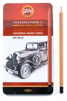 Карандаши ч/гр 12шт (8В - 2Н) художественные, метал.кор., Koh-I-Noor