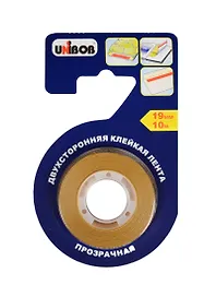 Лента клейкая двусторонняя прозрачная, для бумаги и пленки, 19 мм х 10 м, Unibob