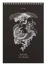 Скетчбук А4 20л "Аисты" акварел. бумага, 200г/м2, черный тонир.картон, тиснение фольг. серебро, евроспираль