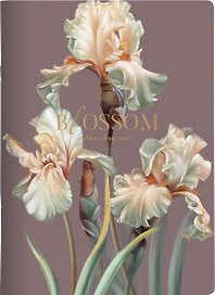 Тетрадь А4 48л кл. "Blossom", ирисы, темный, карт.обл., скрепка, ламинация, микротекстурирование, тиснение золотой фольгой