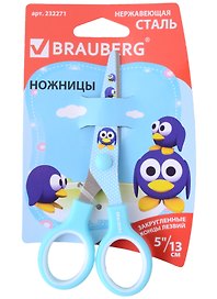 Ножницы «Kid Series Пингвины» Brauberg, 130 мм, голубые, с закругленными лезвиями