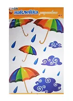 2DN-WM-2s Наклейка декор. (статическая) для окон зеркал Осень Зонтики 1 (33х60см) (упаковка)