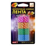 Клейкая лента , Action, декоративный,18мм*3м*4шт, в блистере