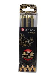 Ручки капиллярные черные 03шт "Pigma Micron Gold Limited Edition" 0.1мм, 0.3мм, 0.5мм