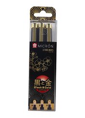 Ручки капиллярные черные 03шт "Pigma Micron Gold Limited Edition" 0.1мм, 0.3мм, 0.5мм