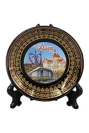 Магнит-тарелка Ж-д вокзал, отель Богатырь (фарфор) (7см) (Адлер) (026-7BL-165K7)