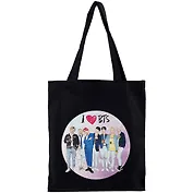 Сумка-шоппер. I love BTS (черная, 38х43 см, длина ручек 58 см)
