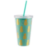 Стакан пластиковый с трубочкой Золотые ананасы (500 мл) (12-06646-902)