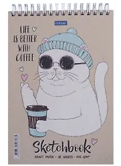 Скетчбук А5 32л "Coffeecat" крафт бумага 170г/м2, тв.подложка, гребень
