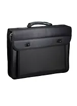 Портфель деловой "MEGAPOLIS" 405*305, ткань черная с серой, 2 отделения, на замках, ремень, Erich Krause