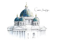 Открытка 10*15см тушь СПб Троицкий собор