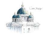 Открытка 10*15см тушь СПб Троицкий собор