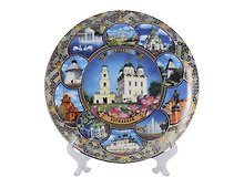 Тарелка декоративная с подставкой Панорама Кремля с лотосами (фарфор) (20см) (Астрахань) (20-KN1-82K3)