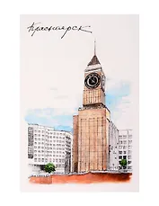 Открытка Красноярск тушь акварель Башня с часами