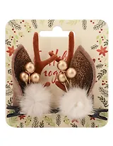 Заколки новогодние Рожки олененка с ушками и бубенчиками (2шт) (текстиль) (12-6142-HNY19)