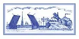 Сувенир, Акм, Магнит, "Разводной мост и  Медный всадник", 4х9 см, металлический, под гжель