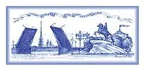Сувенир, Акм, Магнит, "Разводной мост и  Медный всадник", 4х9 см, металлический, под гжель