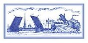 Сувенир, Акм, Магнит, "Разводной мост и  Медный всадник", 4х9 см, металлический, под гжель