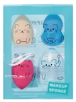 Набор спонжей для макияжа Котик (3 шт и футляр) (мятный) (16х12) (ПВХ бокс) (12-27118-1)