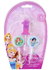 Набор свечей для торта цифра 1 Дисней Принцессы (3 шт) (7 см)