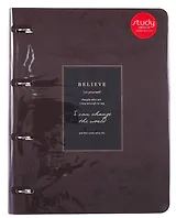 Тетрадь А4 120л кл. "Believe", коричневая рамка, на кольцах, смен.блок, обл. кожзам, тиснение фольгой, инд.уп
