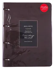 Тетрадь А4 120л кл. "Believe", коричневая рамка, на кольцах, смен.блок, обл. кожзам, тиснение фольгой, инд.уп