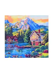 Алмазная мозаика Домик у пруда в горах (F2-016) (20х20см) (класс.) (квадр. стразы) (с подрамником) (полн. зап.) (25цв) (Рыжий Кот) (6+) (коробка)