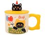 Кружка с крышкой Котик Happy Birthday (желтая) (керамика) (400мл) (12-34466-GD8009)