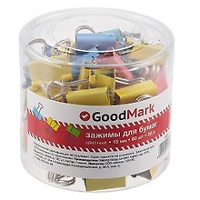 Зажимы для бумаг GoodMark, 15 мм, 60 штук, цветные