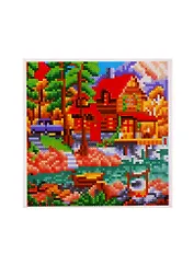 Набор для творчества, Рыжий Кот, Алмазная мозаика Лесной дом у озера, 20х20см c подр., с полн. заполн. (класс.),27цв. AC20066