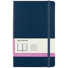 Книга для записей А5, 120 листов в линейку/нелинованная "Classic Double Large", твердая обложка, синий, ляссе, Moleskine