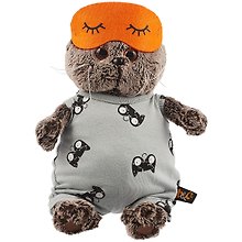 Мягкая игрушка Басик в сером комбинезоне и маске для сна (19 см)