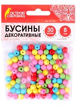 Бусины декоративные Шарики (8 мм) (30 г) (5 цв) (3+) (661256) (упаковка) (Остров сокровищ)
