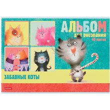 Альбом для рисования «Забавные коты» Hatber А4, 40 листов, скрепка, в ассортименте