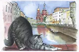 Открытка 10*15 СПб коты Храм Спаса-на-крови, О/008/002