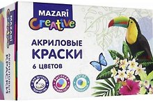 Акриловые краски, 6 цветов, баночка 20 мл