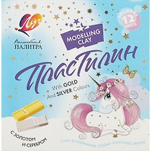 Пластилин «Волшебная палитра», 12 цветов, 240 г, золото и серебро, со стеком, Луч