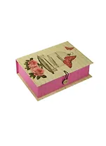 Шкатулка-книга с пуговицей картон Клетка с бабочками (20х14х6) (36517)