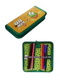 Пенал школьный 1отд. узкий c наполнением, оранжевый на молнии, Cut the Rope