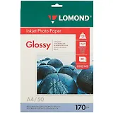 Бумага ФОТО А4 50л 170г/м2, для принтеров, глянцевая односторонняя, Lomond