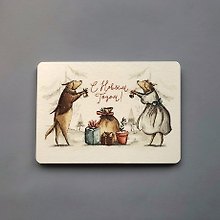 Открытка одинарная 14,5*10см Собачки с колокольчиками