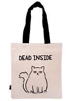 Сумка-шоппер Котик dead inside (бежевая) (текстиль) (40х32)