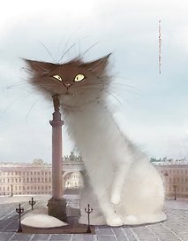 Открытка одинарная СПб Кот и Александровская колонна худ.Чувиляева