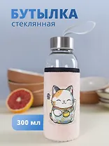 Бутылка в чехле велюр Котик Манэки-нэко (бэби) (стекло) (300мл)(12-7599-MN1)