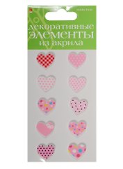 Декоративные элементы из акрила Набор №10 «Сердечки розовые», Hobby Time, 10 штук